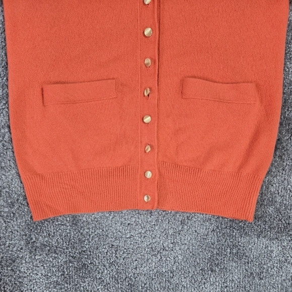 J. Crew 100% Cashmere Italian Yarn Orange Pink Coral Salmon 3/4 Sleeve Cardigan - Picture 5 of 7